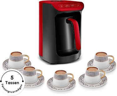 Кавомашина KARACA Hatır для приготування турецької кави з функцією обсмажування, 535W, 5 чашок, автоматичне нагрівання, чорно-червоний колір