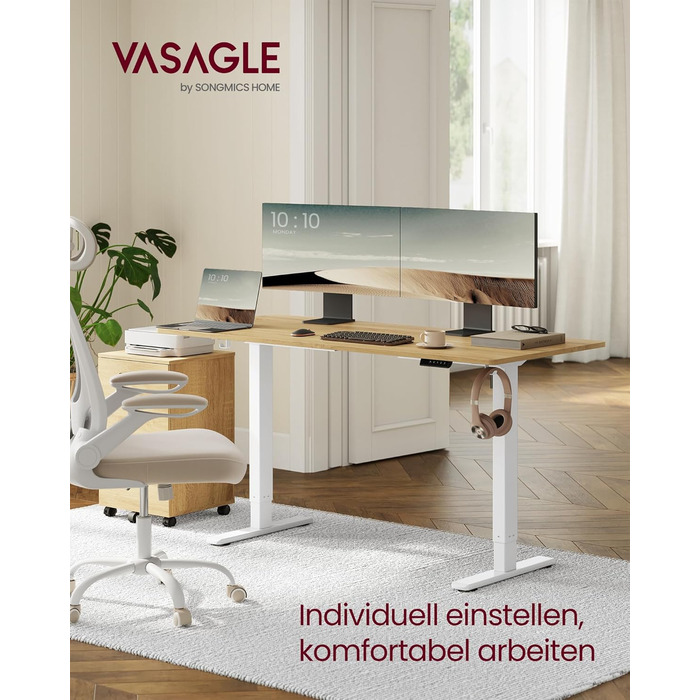 Електричний регульований стіл VASAGLE LSD02B0V2 - сталевий каркас, 3 пам'яті висоти, з гачками