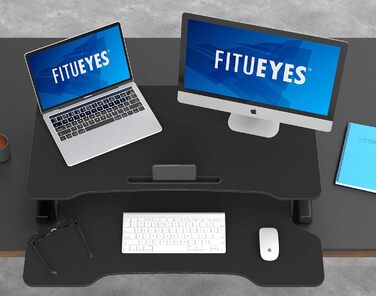 Стіл-підставка FITUEYES для комп'ютера, регульований по висоті, з полицею для клавіатури, 92×40 см, для двох моніторів, чорний