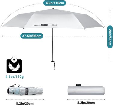 Компактна парасолька та туристична парасолька, 115 г, ультралегка, UPF 50, вуглецеве волокно, морська блакить/сріблястий, 4Free