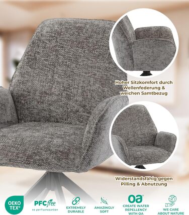 Обідні стільці 2 шт. темно-сірого кольору – поворотні на 360° з м'яким велюровим покриттям – функція повернення з пружинним механізмом – сучасний дизайн та легка збірка – без PFC та сертифіковані Oeko-TEX®