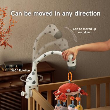 Мобіль для ліжечка TUMAMA з музикою та світлом, обертається, знімається, для дітей 0-12 місяців (білий)