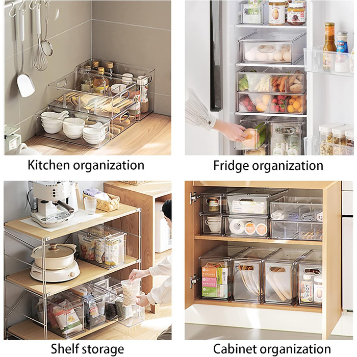 Органайзери для холодильника MineSign (4 шт.): висувні контейнери для зберігання продуктів, прозорий пластик, для кухні та комори (2S + 3L + 2XL)