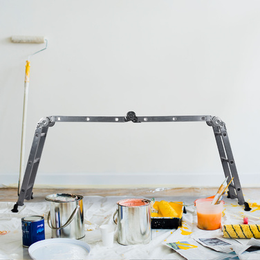 Багатоцільова драбина SOLID W3 алюмінієва зі сталевою платформою, срібна, hjh OFFICE