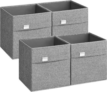 Коробка для зберігання SONGMICS, набір з 4 шт. , коробки для організації, які можна прати, 30 x 30 x 30 см, 2 ручки, складні, оксфордська тканина, імітація льону, легко чистити, металевий тримач етикеток, для кубічної полиці, голуб сірий ROB230G04 30 x 30