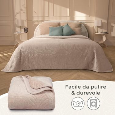 Преміум ковдра-плед Gräfenstayn 170x210 см з листяним дизайном – велюрова, м'яка, не мнеться, легка у догляді – для ліжка та дивана (бежевий)