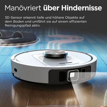 Робот-пилосос Shark PowerDetect з автопорожненням, самоочищення, до 60 днів роботи, для шерсті тварин, килимів та твердих підлог, з 3D та LiDAR навігацією, 14,5 см, білий