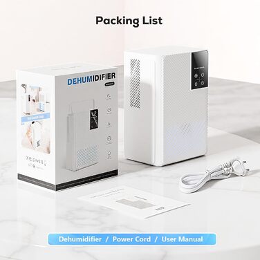 Електричний осушувач повітря 2500 мл з автовимкненням та розморожуванням, 7 кольорів підсвічування, тихий осушувач для дому, портативний, білий