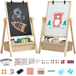 Дитяча мольберт Kinderstaffelei з двома сторонами, металева конструкція, регульована висота, обертається на 360°, дошка для малювання та письма з літерами та цифрами (жовтий)