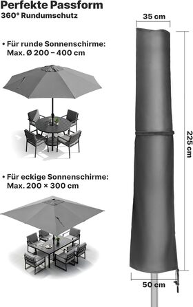 Чохол для парасольки Menz 2-4 м, 420D Oxford, водонепроникний, UV-стійкий, вітростійкий, для саду, антрацит, 225 × 35/50 см