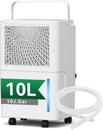 Електричний осушувач повітря PHILODECO 10л/день з режимом сушіння, 2л бак, таймер 24г, автовимкнення, ролики та ручка для підвалу, ванної, спальні