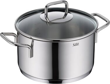 Набір кухонного посуду Silit Extra Cook 4-елементний: каструлі 16/20/24 см з кришкою, ковшик 16 см, внутрішня мірка, широке вушко, придатний для миття в посудомийній машині, з нержавіючої сталі Crominox