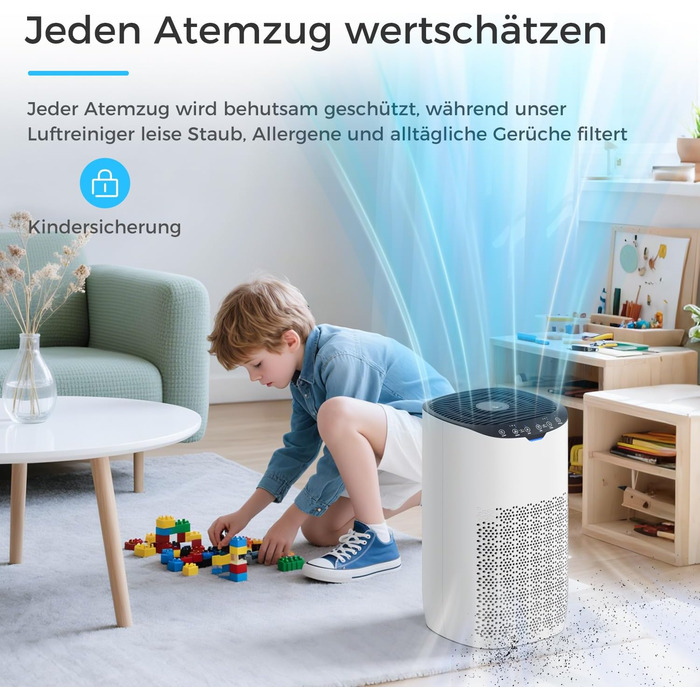 Повітряочищувач AROEVE з фільтром HEPA H13, 3-ступенева фільтрація, для спальні, 5W, 22dB, з аромадіфузором, видаляє пил, алергени, шерсть тварин, білий