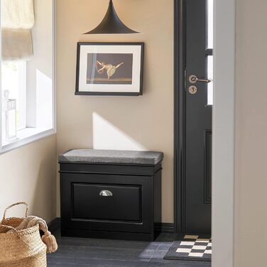 Полка для взуття SoBuy з подушкою для сидіння та місцем для зберігання, вузька, чорна, 60x51x24 см, до 150 кг