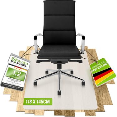 Захисна килимок під офісне крісло – прозора підкладка для ламінату, паркету та плитки – антиковзаюча, з шумоізоляцією, ідеальна для дому (118 x 145 см)