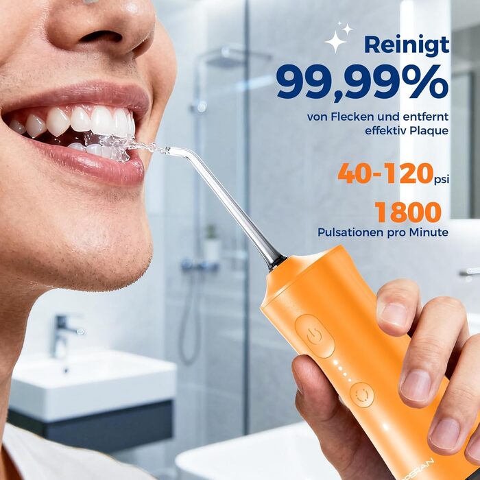 Портативна електрична ірригатор для ротової порожнини Operan Munddusche - 300 мл, 4 насадки (Оранжевий)