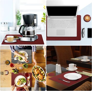 Набори підставки під тарілки, 6 шт, ефект шкіри, миючі, 43x30 см (червоний/сірий)