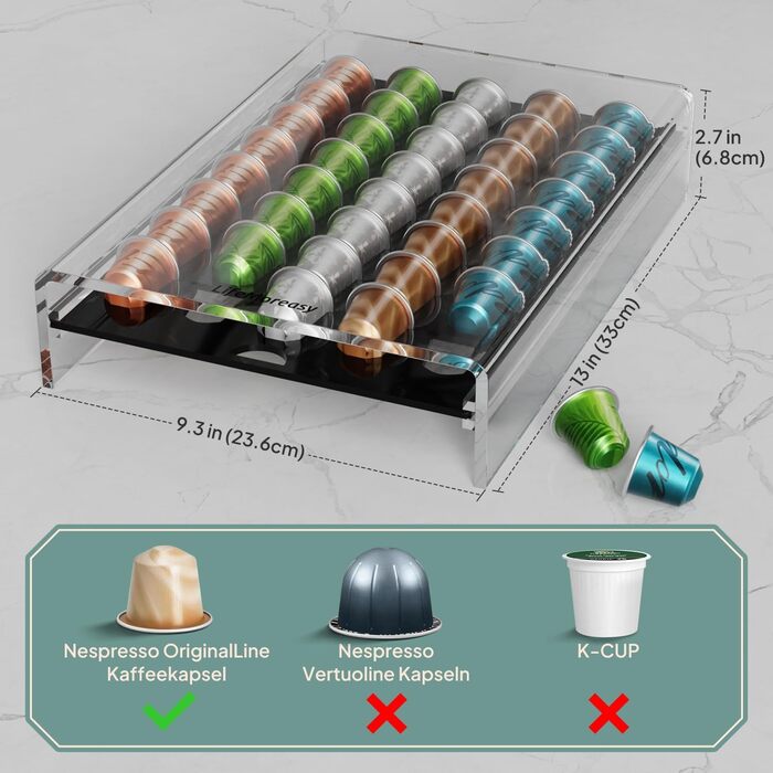 Організатор для капсул Nespresso LifeMoreasy - контейнер для 40 капсул, прозорий, висувний, для зберігання кави