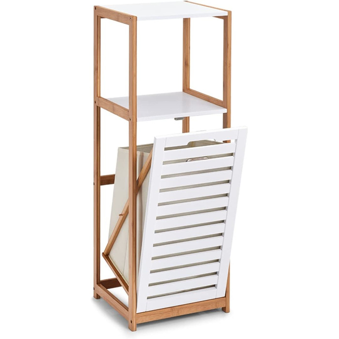 Стильна підставка Zeller 18867 для ванної кімнати з відсіком для білизни, бамбук/MDF, білий, 36 x 33 x 98 см