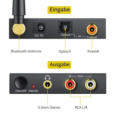 ЦАП Bluetooth приймача PROZOR для стереосистеми, аудіоадаптер з Aux і RCA