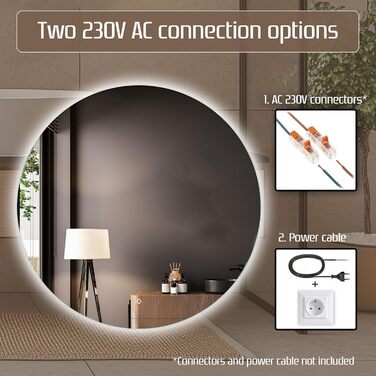 Дзеркало для ванної кімнати Venti 60 см з підсвічуванням та сенсорним вимикачем, кругле, LED, 60x60 см