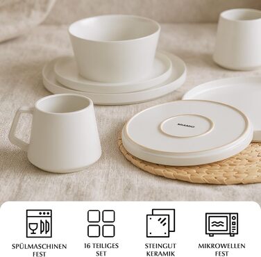 Набір посуду Miamio для 8 осіб (24 предмети) з кераміки. Сучасний та елегантний сервіз. Підходить для миття в посудомийній машині та використання в мікрохвильовій печі. Колекція Luxe (білий).