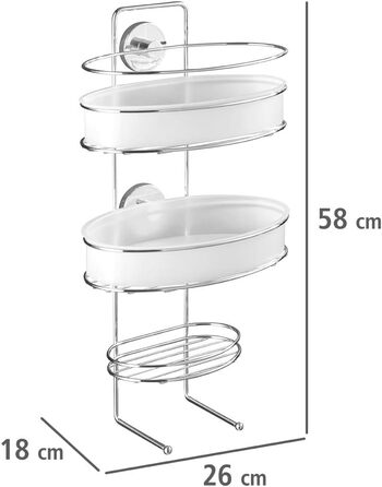 Душова полиця WENKO Vacuum-Loc Milazzo, настінна полиця для монтажу без свердління, елегантна душова полиця, полиця для ванної кімнати та кухні з хромованого металу з пластиковою вставкою білого кольору, 26 х 58 х 18 см