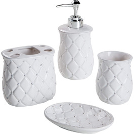 Керамічний, класичний, білий набір для ванної кімнати з 4 предметів, включаючи дозатор, тримач для зубної щітки, чашку і мильницю (варіант Unica)