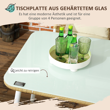 Набір садових меблів, 5 предметів, з імітацією ротангу, подушки для сидіння та спинки, міцний алюмінієвий каркас, колір: жовтий/білий/бежевий