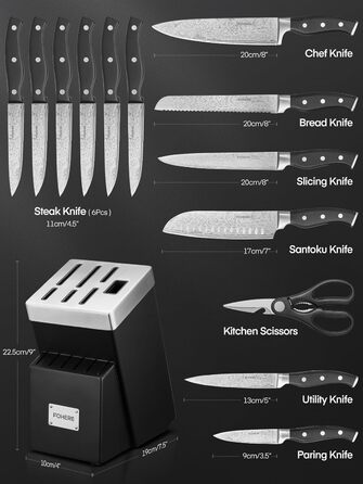 Набір ножів FOHERE 14 предметів з автозаточкою, кухонний набір з нержавіючої сталі, професійний, з ергономічними ручками
