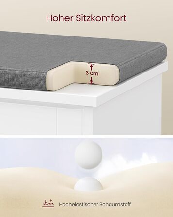 VASAGLE Комод для взуття з сидінням, банкетка для взуття з 3 ярусами, контейнер для взуття на 6 пар, відкидна полиця з регульованою перегородкою, 30 x 60 x 53,5 см, для передпокою, спальні, білий-сірий, LSB121WB01