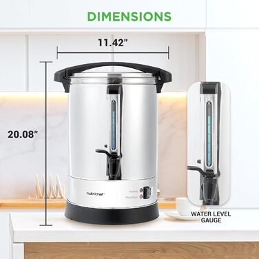 NutriChef Електричний автоклав та дозатор гарячої води 13л – нержавіюча сталь, безпечний кришка, краник без підтікання | Функція підігріву для глінтвейну, чаю, кави | Для комерційного та приватного використання | 1100W, компактний пристрій 13 літрів