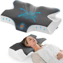 Ортопедична подушка Elviros з Memory Foam, ергономічна підтримка шиї для тих, хто спить на боці, спині та животі, знімний чохол, темно-сіра