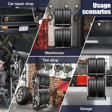 Стійка для шин BAOYOUNI на 4 шини/диски, 2 яруси, сіро-срібна, 57,2 x 37,3 x 114,6 см