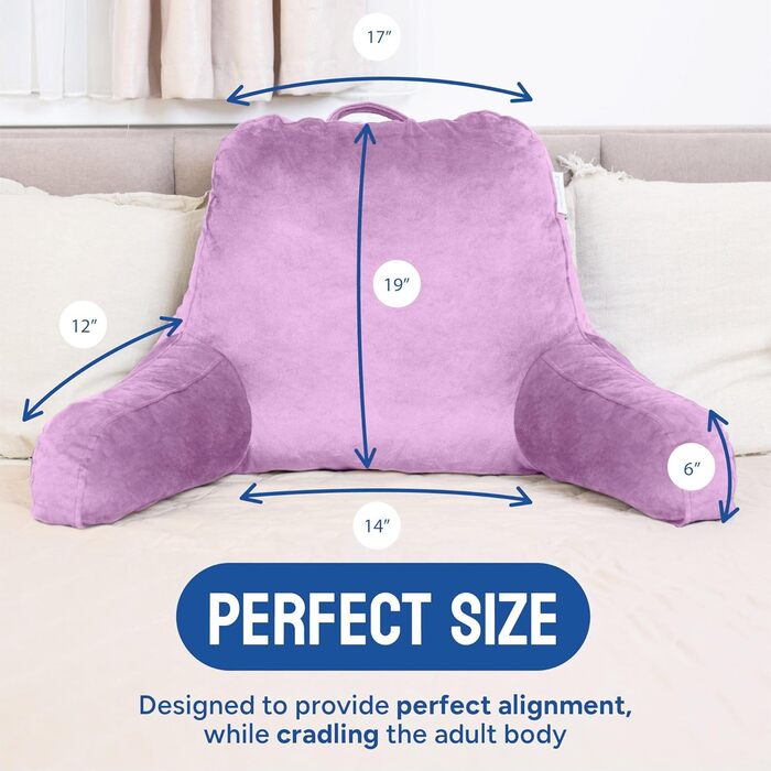 КомфортСпа Лесе-подушка для ліжка, розмір для дорослих, подушка для спини з підлокітниками, кишенями та знімним чохлом; підходить для відпочинку в ліжку або для полегшення болю в спині