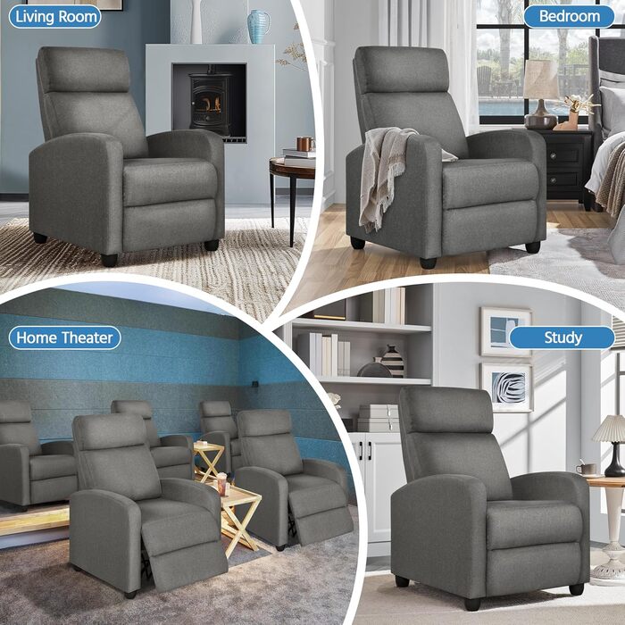 Крісло-релакс Yaheetech з регульованим нахилом, штучна шкіра, для вітальні, спальні, домашнього кінотеатру (сірий)