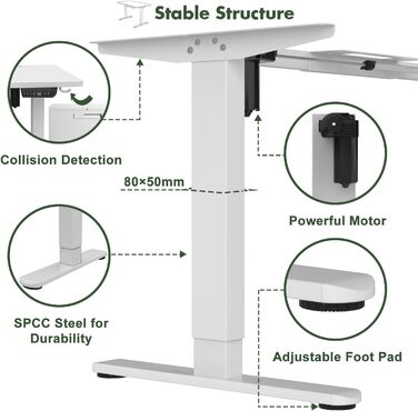 Електричний регульований стіл JUMMICO 160x80 см з підзарядною станцією, білий. Ергономічний стіл для роботи з кабельною організацією