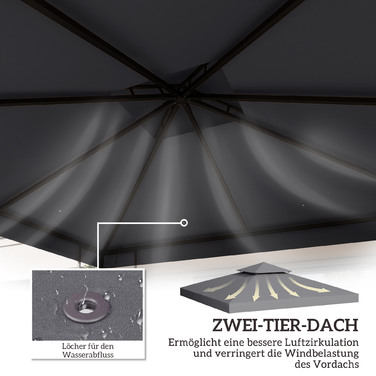 Тент для павільйону 3x3 м, водовідштовхувальний. Заміна тенту для металевого павільйону. Тент для садового павільйону, намет для вечірок, садовий намет. Поліестер, темно-сірий.