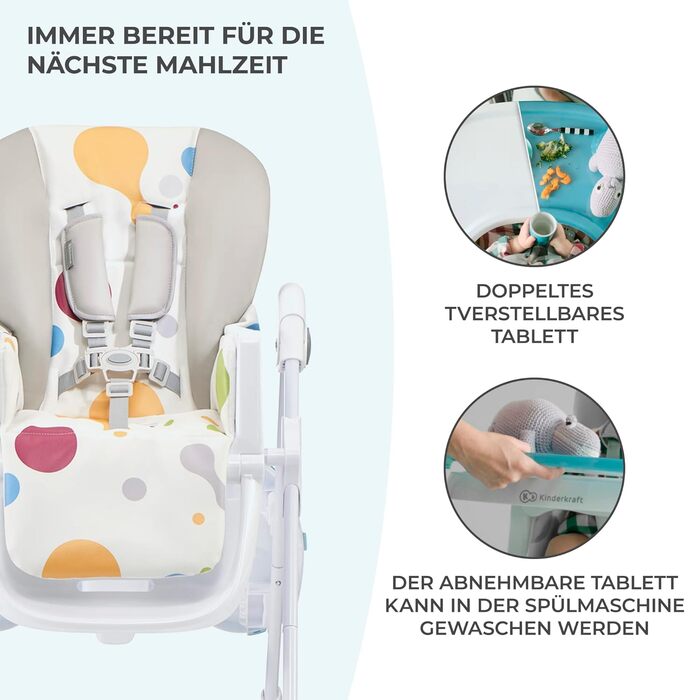 Дитячий стільчик Kinderkraft Yummy – багатофункціональний, для малюків від народження, PU-матеріал, легко миється
