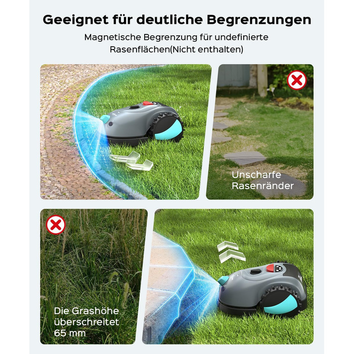 Робот-газонокосилка V100 без обмежувального кабелю з камерою, уникнення перешкод, навігація Vision, акумулятор 4 Ah, 150㎡, запасні леза, спіральне косіння, сірий колір