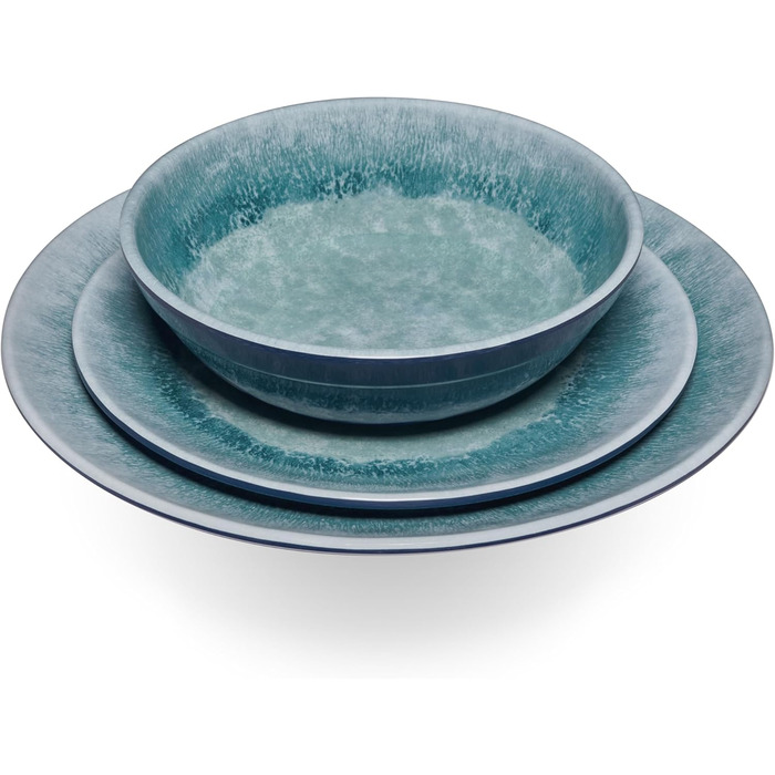 Набір посуду Melamin Adria Blue для 2 особи (8 предметів) - керамічний ефект, для кемпінгу, дому, пікніка