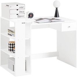 Письмовий стіл з 1 ящиком і 3 полицями Дитячий стіл Стіл Робочий стіл Комп'ютерний стіл Офісний стіл, білий BHT приблизно 1076x60см, 35-W