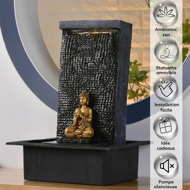 Внутрішній фонтан Zen Light з LED-підсвічуванням та Буддою, 40 см, чорний
