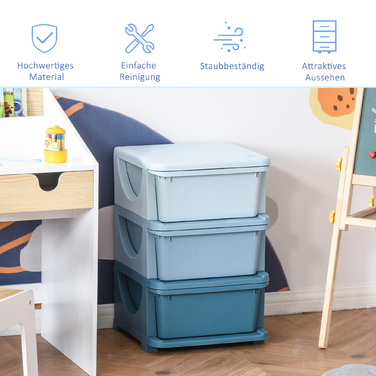 HOMCOM органайзер для іграшок, 3 ящики, комод для дитячої кімнати, невеликий шафчик для іграшок, блакитний