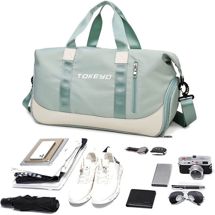 Спортивна сумка Tokeya, Дорожня сумка для жінок і чоловіків об'ємом 40 л з відділенням для взуття, велика складна сумка для фітнесу, водонепроникна сумка для плавання, спортивна сумка, спортивна сумка для фітнесу та йоги вихідного дня, (зелений)