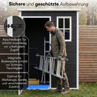 Сарай садовий STEELSØN Novara 192x92x151 см - пластиковий, з вікном, під дерево, дах похилий, темно-сірий, вологостійкий