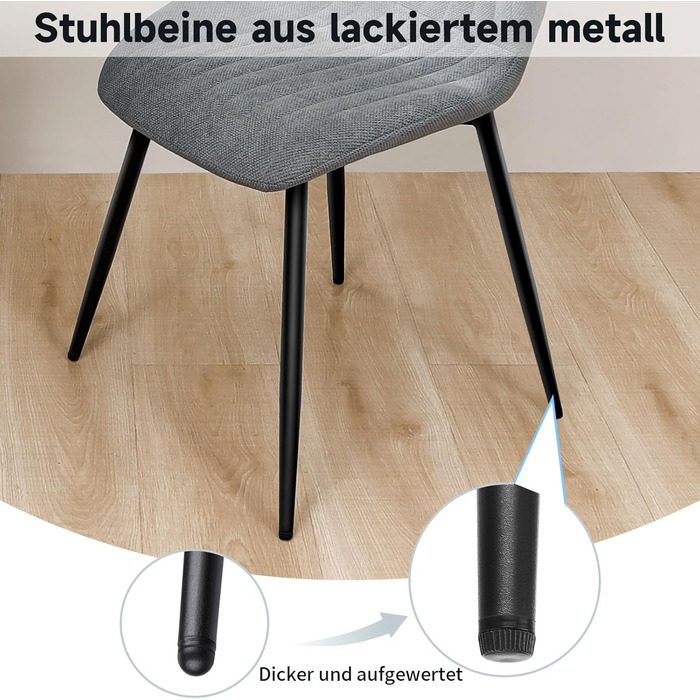 LEWE Комплект з 6 стільців для їдальні, вітальні та кухні. М'які стільці з металевими ніжками, тканинна спинка, сірий колір