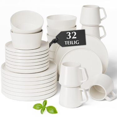 Набір посуду Miamio на 8 осіб (24 шт.) з каменю, сучасний сервіз – підходить для миття в посудомийній машині та використання в мікрохвильовій печі – розкішна колекція (білий)