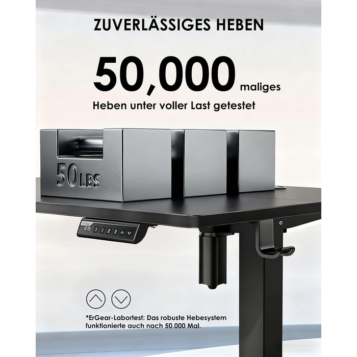 Електричний регульований стіл ErGear 140x70 см, чорний, з пам'яттю, для дому та офісу