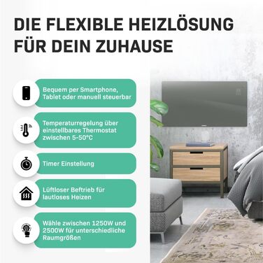 Електричний конвекторний обігрівач VONROC - 2500 Вт, білий/сірий, для кімнат до 24 м², ручне/APP керування